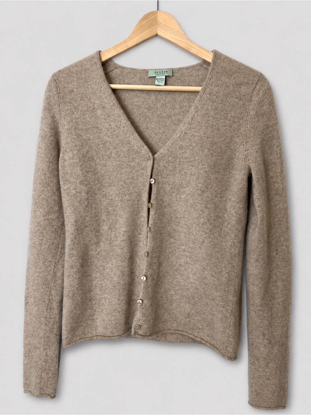 Geneva Cashmere Beige Button Front Cardigan Sweater Size M
